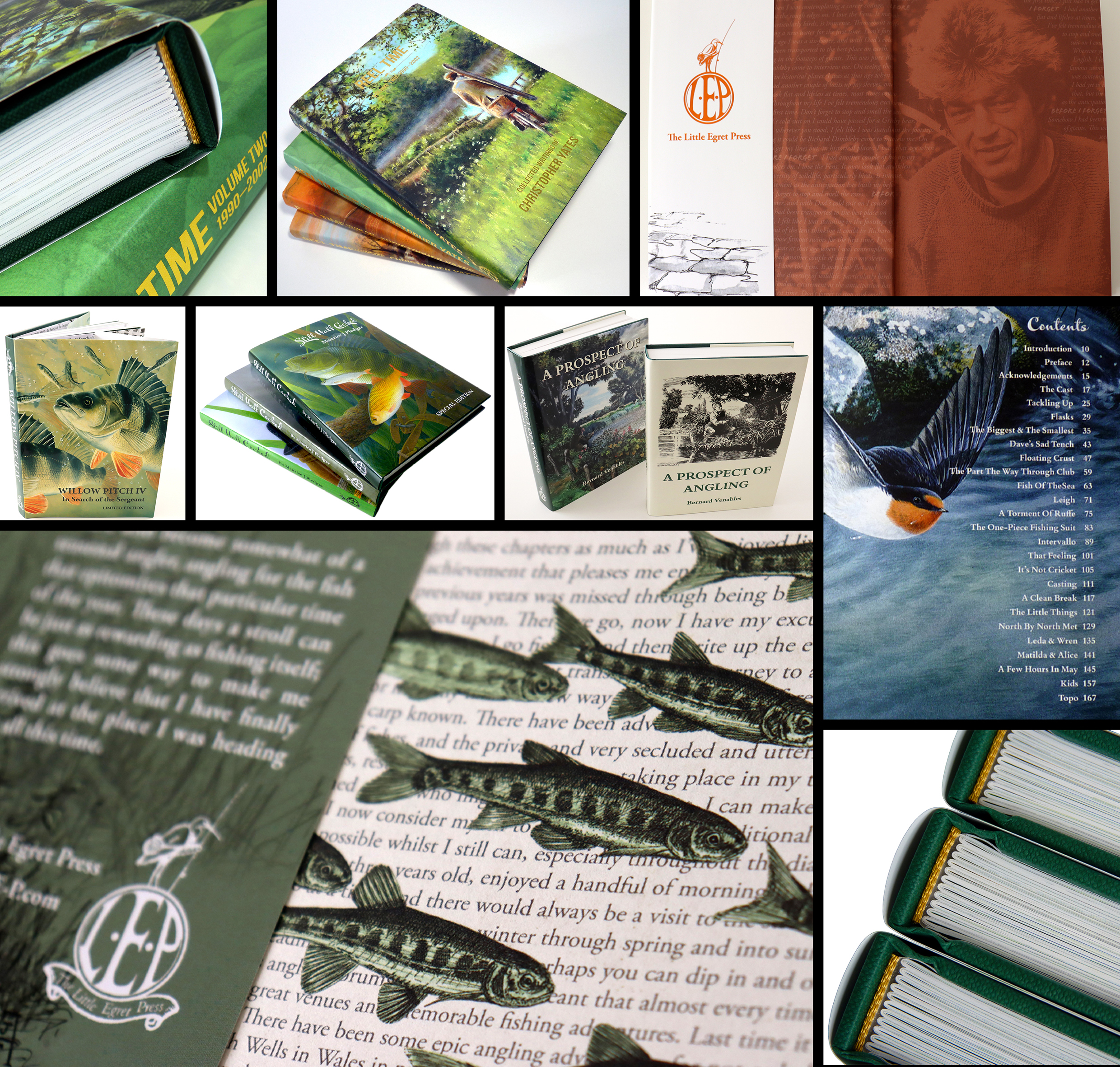 Pauline Castle's portfolio graphic, a promotional feature collage of design work that includes a small selection of book covers, endpapers, a contents page, and piles of books.