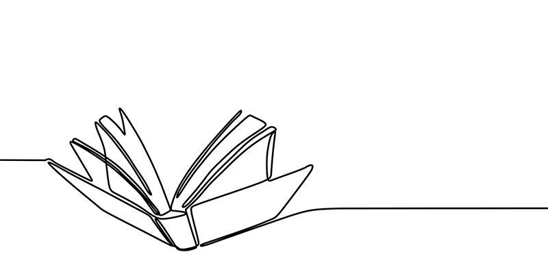 Black and white digital line drawing of a book.
