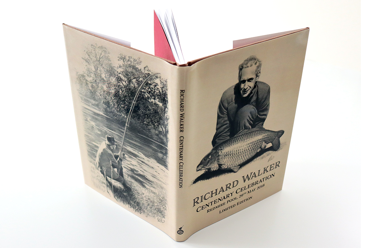 Pauline Castle's portfolio, book bits, book is Richard Walker Centenary Celebration, the book's dust jacket, case foiling were designed, plus a contents page was designed and added to the existing book block, all for print production.