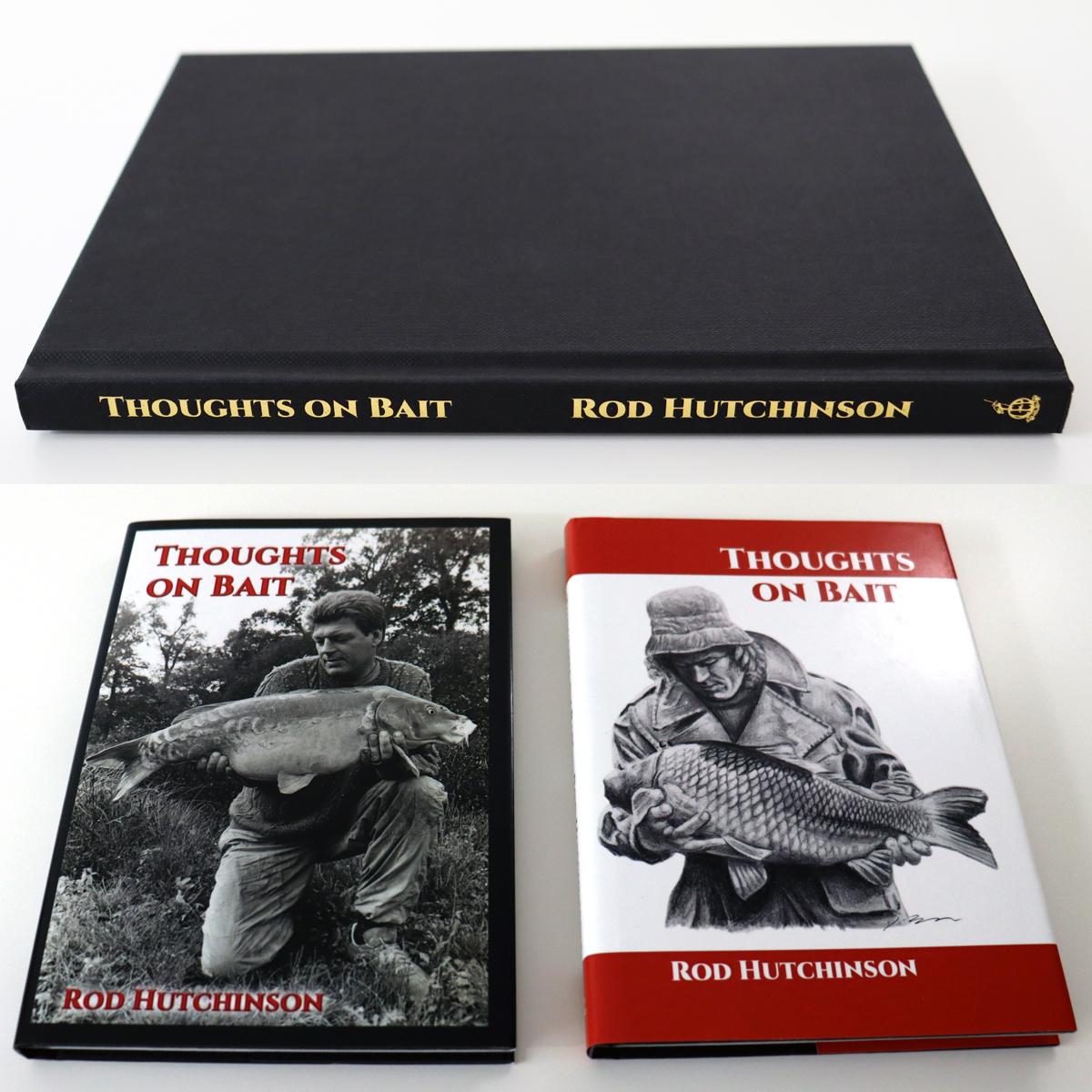 Pauline Castle's portfolio, a book design project, book is Thoughts On Bait by Rod Hutchinson, the book's interior and exterior were designed for print production.