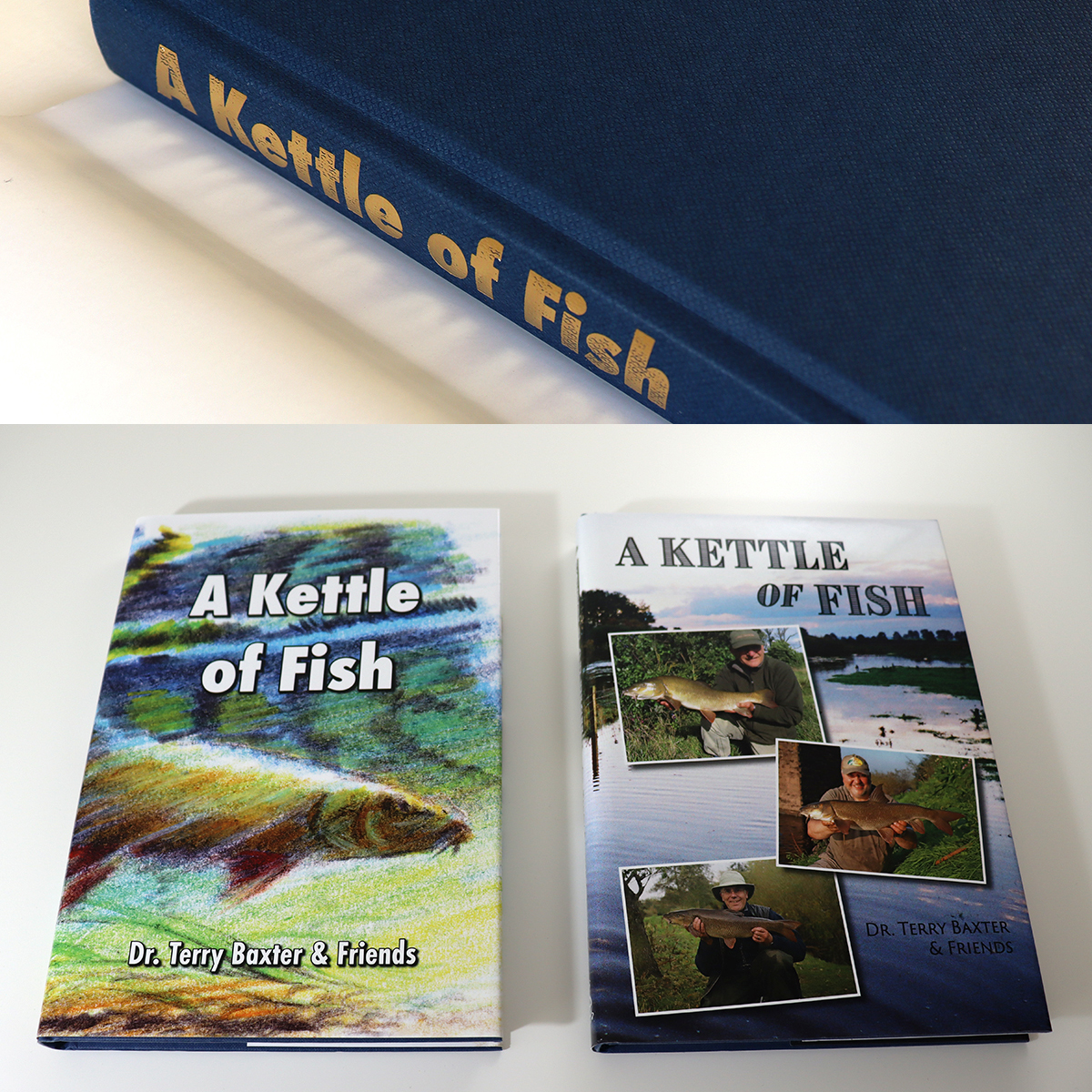 Pauline Castle's portfolio, a book design project, book is A Kettle of Fish by Dr Terry Baxter and Friends, the book's interior and exterior were designed for print production.